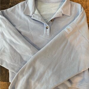 ALO Light Blue Long Sleeve Polo Crop Sweater